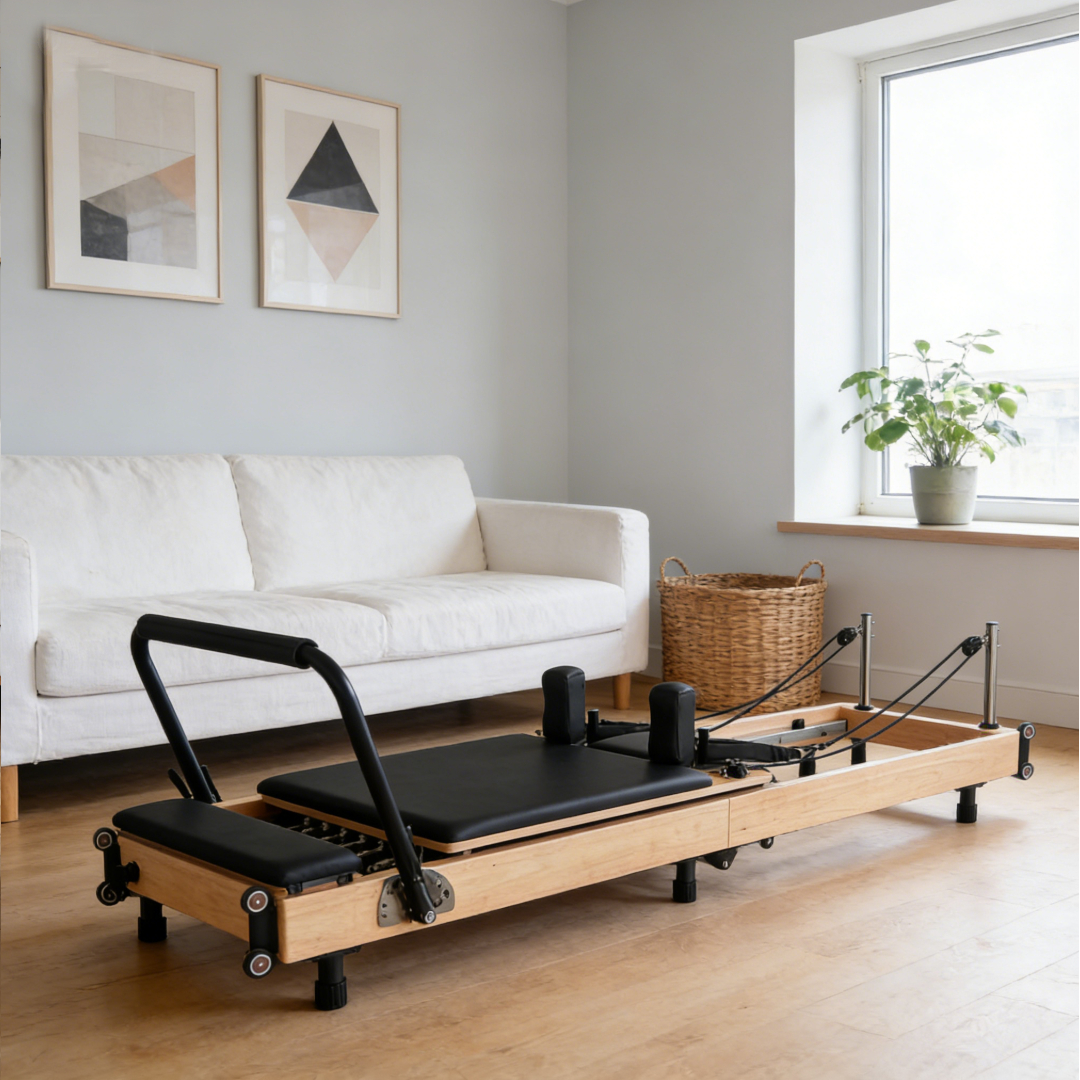 Pilates & Yoga Elastic Band - Space-Saving Foldable Oak Pilates Reformer with